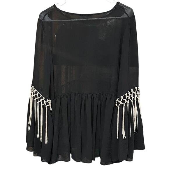 Boutique Basically Me Women's Black Sheer Babydoll Boho Fringe Gothic Size Small - Picture 4 of 6